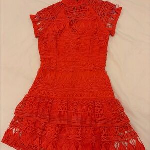 PrettyLittleThing Red Crochet Mini Dress